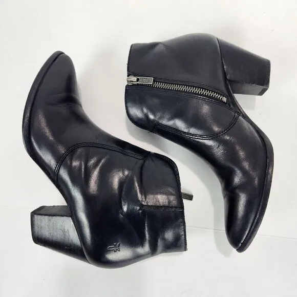 Frye Jennifer Heeled Western Ankle Boot Womens 6.5 Black Leather Pointed Toe