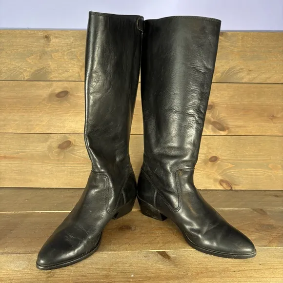 frye melissa womens size 7 shoes black leather tall heel comfort boots