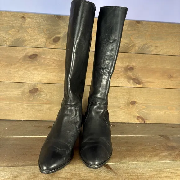 frye melissa womens size 7 shoes black leather tall heel comfort boots