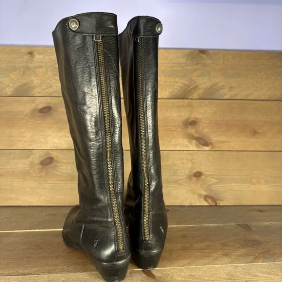 frye melissa womens size 7 shoes black leather tall heel comfort boots