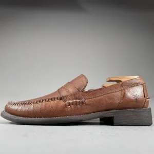 Frye Men’s Size 8 D Slip On Brown Pebbled Leather Penny Loafers Dress Shoes EUC