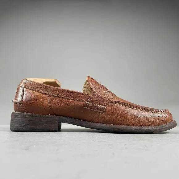 Frye Men’s Size 8 D Slip On Brown Pebbled Leather Penny Loafers Dress Shoes EUC