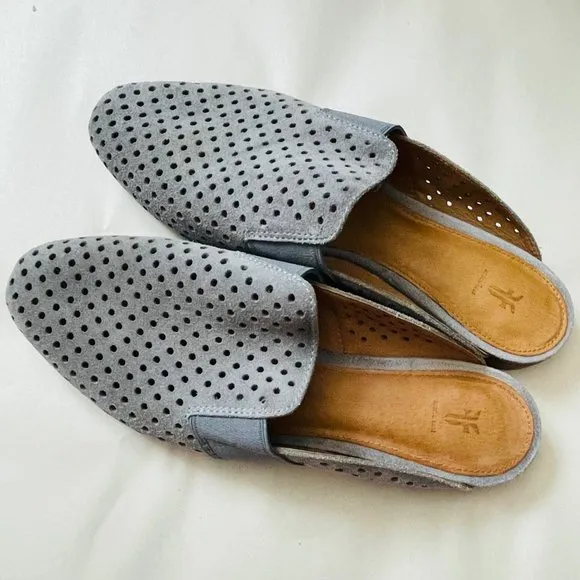 Frye Womens Grey Suede Leather Perforated Slides Mule Shoes Size 9