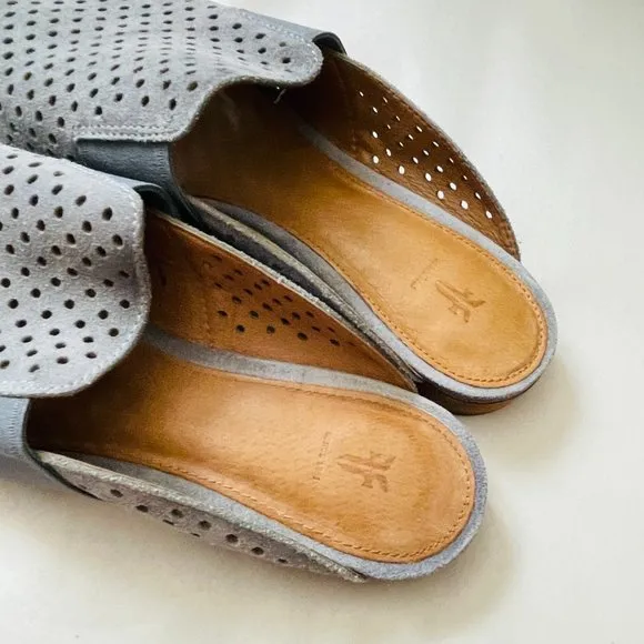 Frye Womens Grey Suede Leather Perforated Slides Mule Shoes Size 9