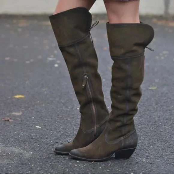 FRYE Women’s Sacha Brown Green Suede Leather Over‎ The Knee Boots- Size 7.5