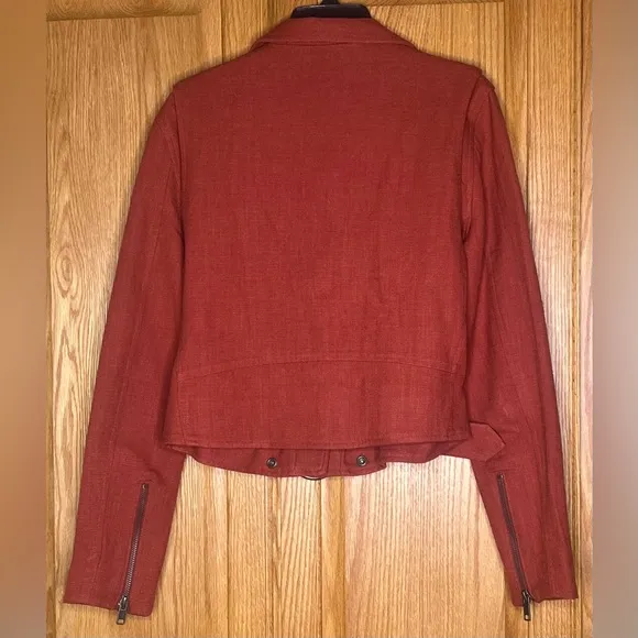 FRYE x Anthropologie Cropped Vita Cotton Moto Jacket in Burnt Cedar Size XS