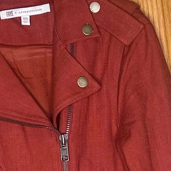 FRYE x Anthropologie Cropped Vita Cotton Moto Jacket in Burnt Cedar Size XS