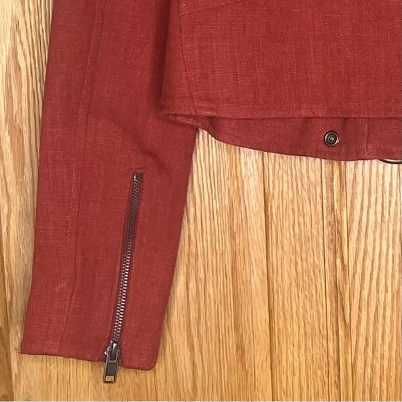 FRYE x Anthropologie Cropped Vita Cotton Moto Jacket in Burnt Cedar Size XS