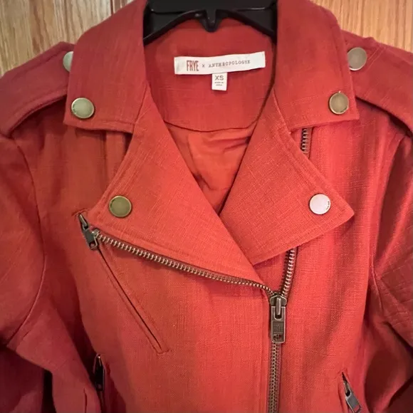 FRYE x Anthropologie Cropped Vita Cotton Moto Jacket in Burnt Cedar Size XS