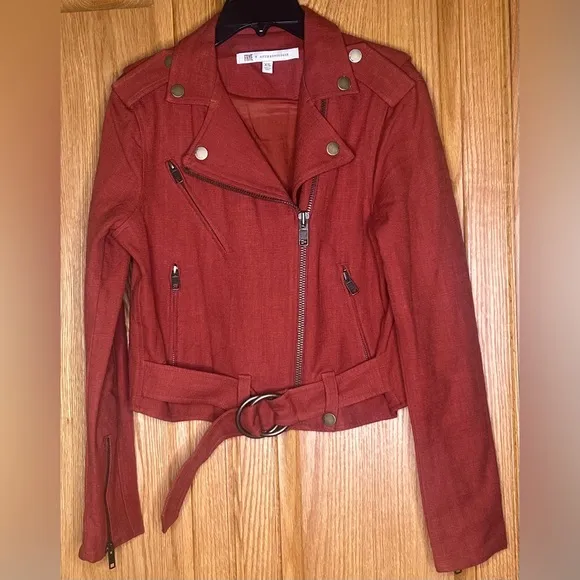 FRYE x Anthropologie Cropped Vita Cotton Moto Jacket in Burnt Cedar Size XS