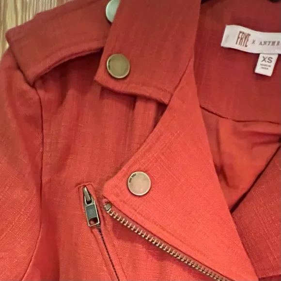 FRYE x Anthropologie Cropped Vita Cotton Moto Jacket in Burnt Cedar Size XS