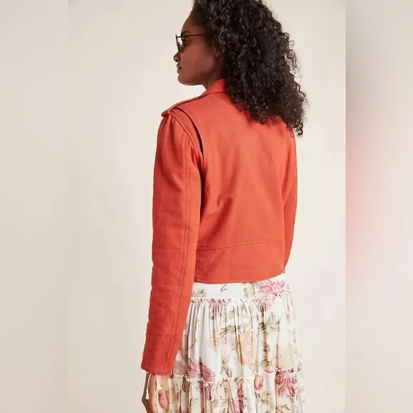 FRYE x Anthropologie Cropped Vita Cotton Moto Jacket in Burnt Cedar Size XS