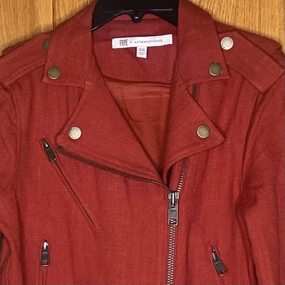 FRYE x Anthropologie Cropped Vita Cotton Moto Jacket in Burnt Cedar Size XS