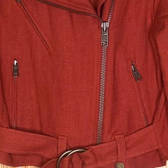 FRYE x Anthropologie Cropped Vita Cotton Moto Jacket in Burnt Cedar Size XS