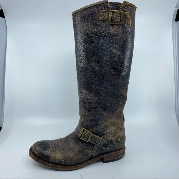 Frye Veronica  Leather Boots Color Brown Fashion Cracked Shiny Finish SZ 6