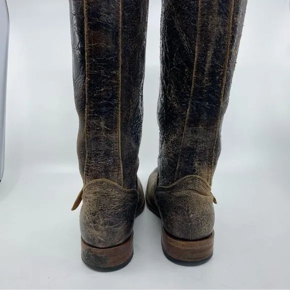 Frye Veronica  Leather Boots Color Brown Fashion Cracked Shiny Finish SZ 6