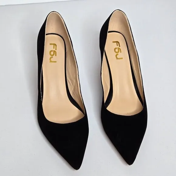 FSJ Black Vegan Faux Suede Pumps Heels Shoes Sz 12