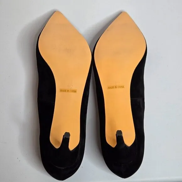 FSJ Black Vegan Faux Suede Pumps Heels Shoes Sz 12
