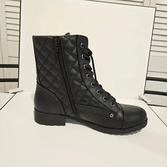 G by Guess Quilted Black Combat Boots – Bold and Functional
