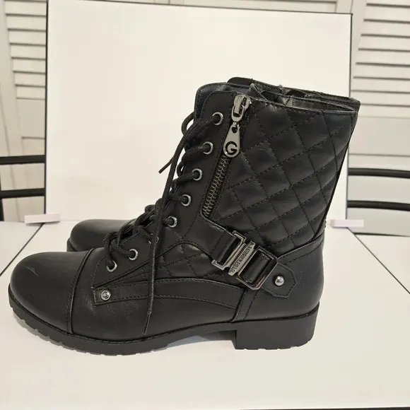 G by Guess Quilted Black Combat Boots – Bold and Functional