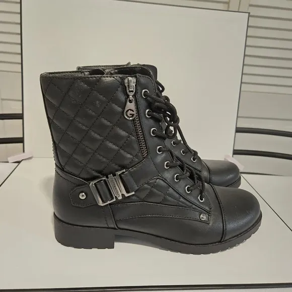 G by Guess Quilted Black Combat Boots – Bold and Functional