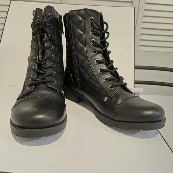 G by Guess Quilted Black Combat Boots – Bold and Functional