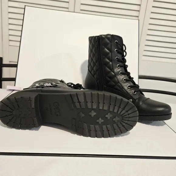 G by Guess Quilted Black Combat Boots – Bold and Functional