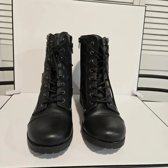 G by Guess Quilted Black Combat Boots – Bold and Functional