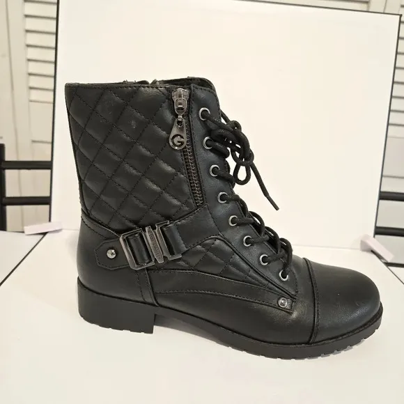 G by Guess Quilted Black Combat Boots – Bold and Functional