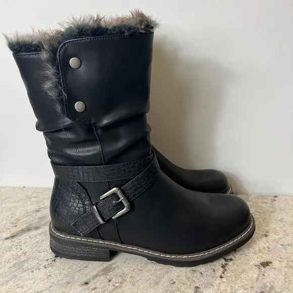 G.C. SHOES BAILEY SHERPA LINED FAUX LEATHER BOOTS BLACK NWOB WOMEN'S SIZE 7.5 NE