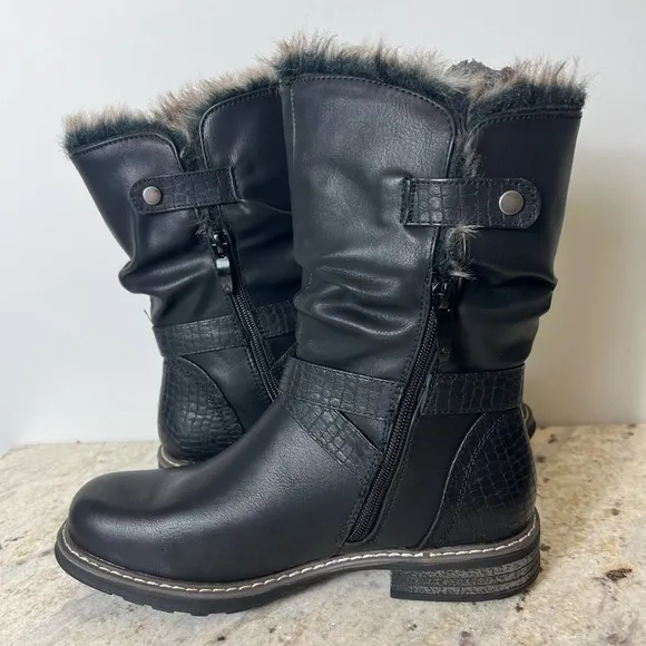G.C. SHOES BAILEY SHERPA LINED FAUX LEATHER BOOTS BLACK NWOB WOMEN'S SIZE 7.5 NE