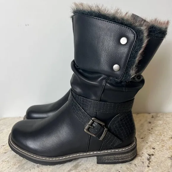 G.C. SHOES BAILEY SHERPA LINED FAUX LEATHER BOOTS BLACK NWOB WOMEN'S SIZE 7.5 NE
