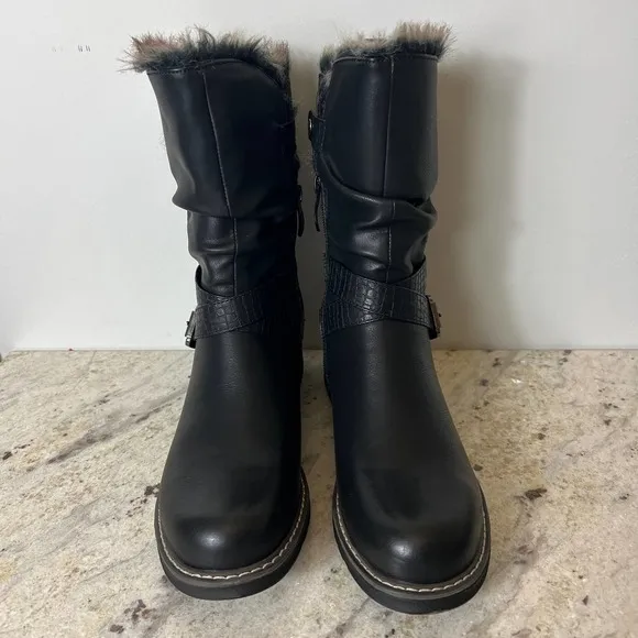 G.C. SHOES BAILEY SHERPA LINED FAUX LEATHER BOOTS BLACK NWOB WOMEN'S SIZE 7.5 NE