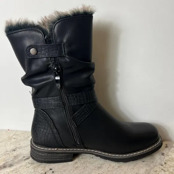 G.C. SHOES BAILEY SHERPA LINED FAUX LEATHER BOOTS BLACK NWOB WOMEN'S SIZE 7.5 NE