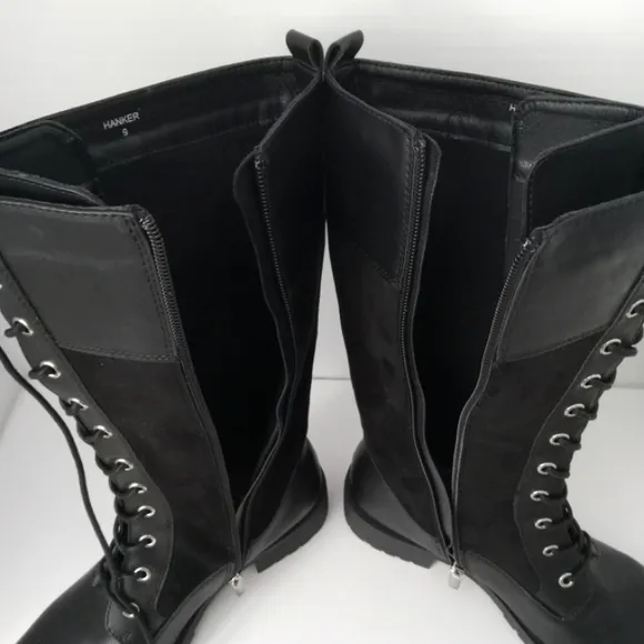 G.C. SHOES  Hanker Black Combat Boots Faux Leather Women's Size 9