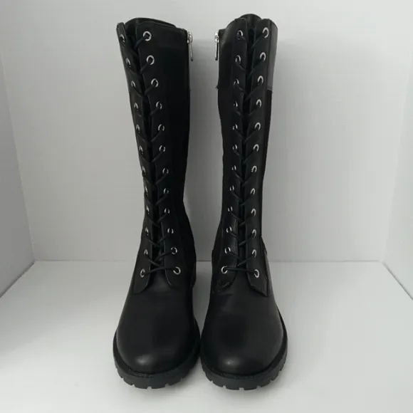 G.C. SHOES  Hanker Black Combat Boots Faux Leather Women's Size 9