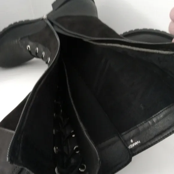 G.C. SHOES  Hanker Black Combat Boots Faux Leather Women's Size 9