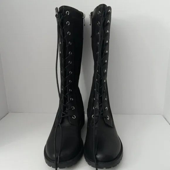 G.C. SHOES  Hanker Black Combat Boots Faux Leather Women's Size 9