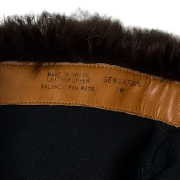 Genuine Fur Cuffed Heeled Boots Tan Beige Suede Leather Brown Fur Trim Size 7