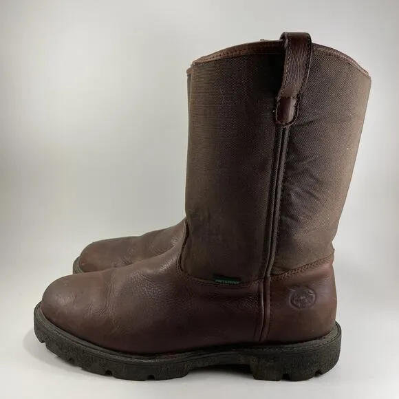 Georgia Boots 8” Wellington Boots Mens Size 13 Brown Leather Waterproof Pull On