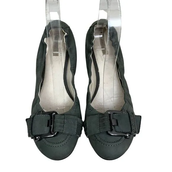 Geox Respira Flats Shoes Nubuck Leather Slip On Green Women Size‎ EU 39.5