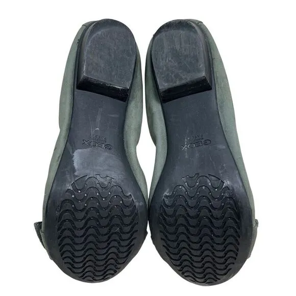 Geox Respira Flats Shoes Nubuck Leather Slip On Green Women Size‎ EU 39.5