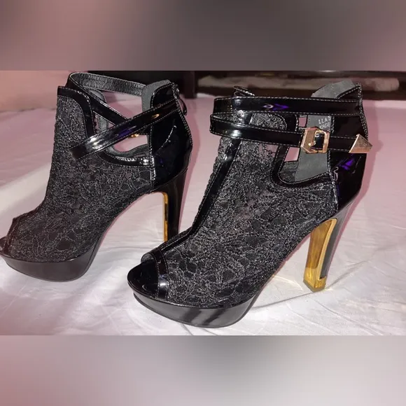 getmorebeauty Women's Pretty Lace Flowers Open Toes High Heels Ankle Boots 4”