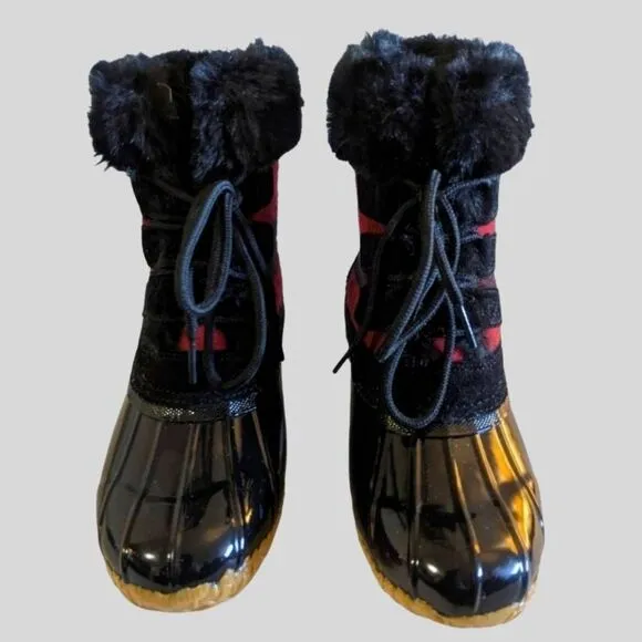 G.H. Bass Women’s Duck Boots Size 6M Red Plaid Fur Waterproof Winter Snow