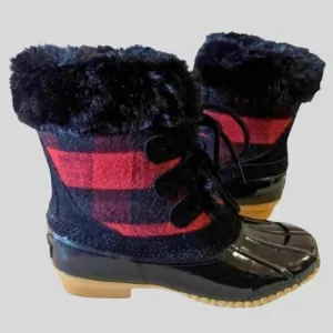 G.H. Bass Women’s Duck Boots Size 6M Red Plaid Fur Waterproof Winter Snow