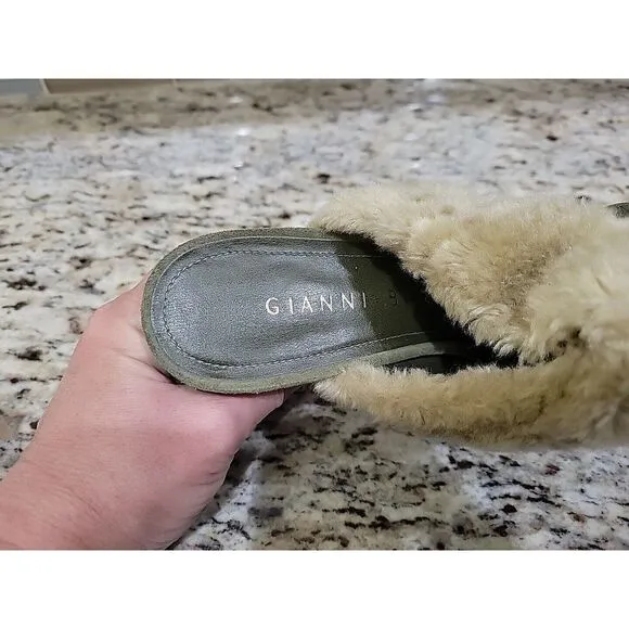 Gianni‎ Bini womens green suede Faux Fur Slip on Heels shoes Size 8M