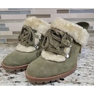 Gianni‎ Bini womens green suede Faux Fur Slip on Heels shoes Size 8M