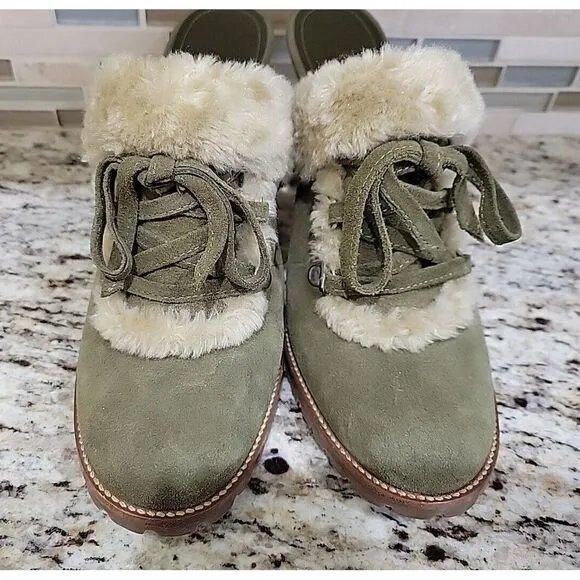 Gianni‎ Bini womens green suede Faux Fur Slip on Heels shoes Size 8M