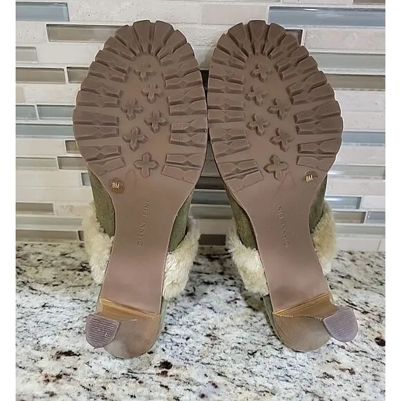 Gianni‎ Bini womens green suede Faux Fur Slip on Heels shoes Size 8M