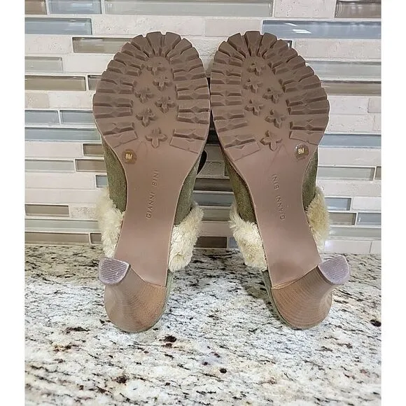 Gianni‎ Bini womens green suede Faux Fur Slip on Heels shoes Size 8M